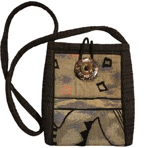 L. O'Neill Design black & tan tapestry shoulder Bag Large Button Loop Closure